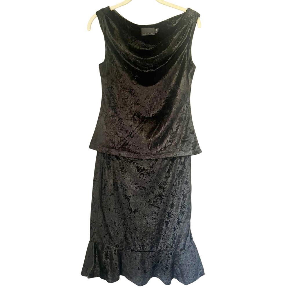 The Limited Black Velvet Draped Neckline Top & Midi Pull-on Skirt w/Ruffle Set